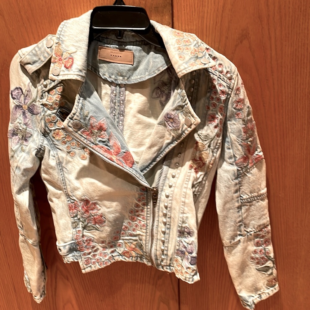 Denim embellish and embroidered biker jacket
